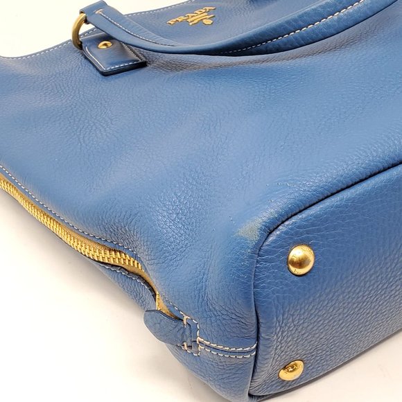 Auth Prada Large Blue Leather Tote Shoulder Bag - Picture 10 of 16